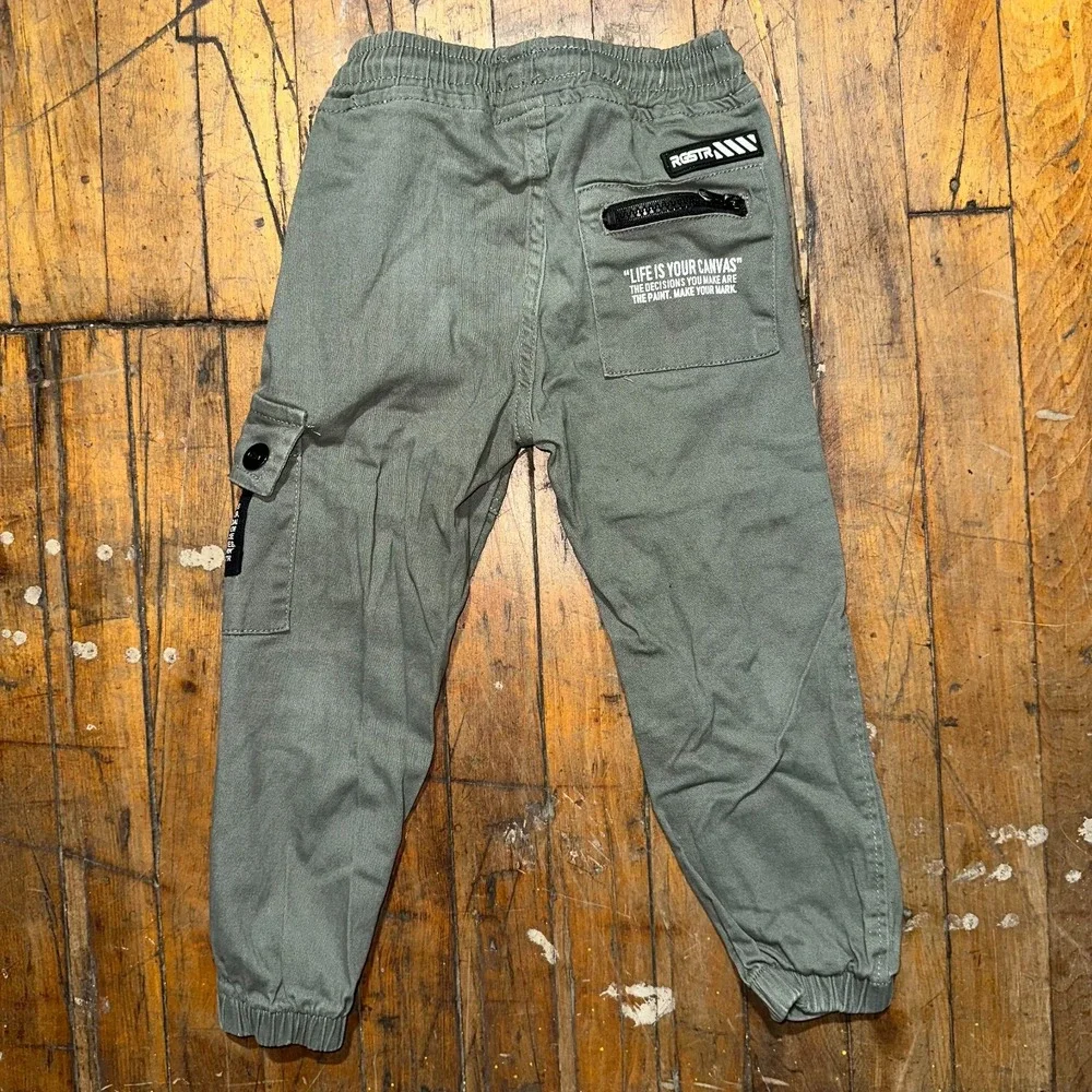 RGSTR Cargo‎ Pants Kids Size 5 Green Solid Slash Pocket Elastic Waist Drawstring